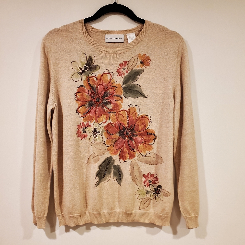 Alfred Dunner Flower Crewneck Sweater Women's Size S